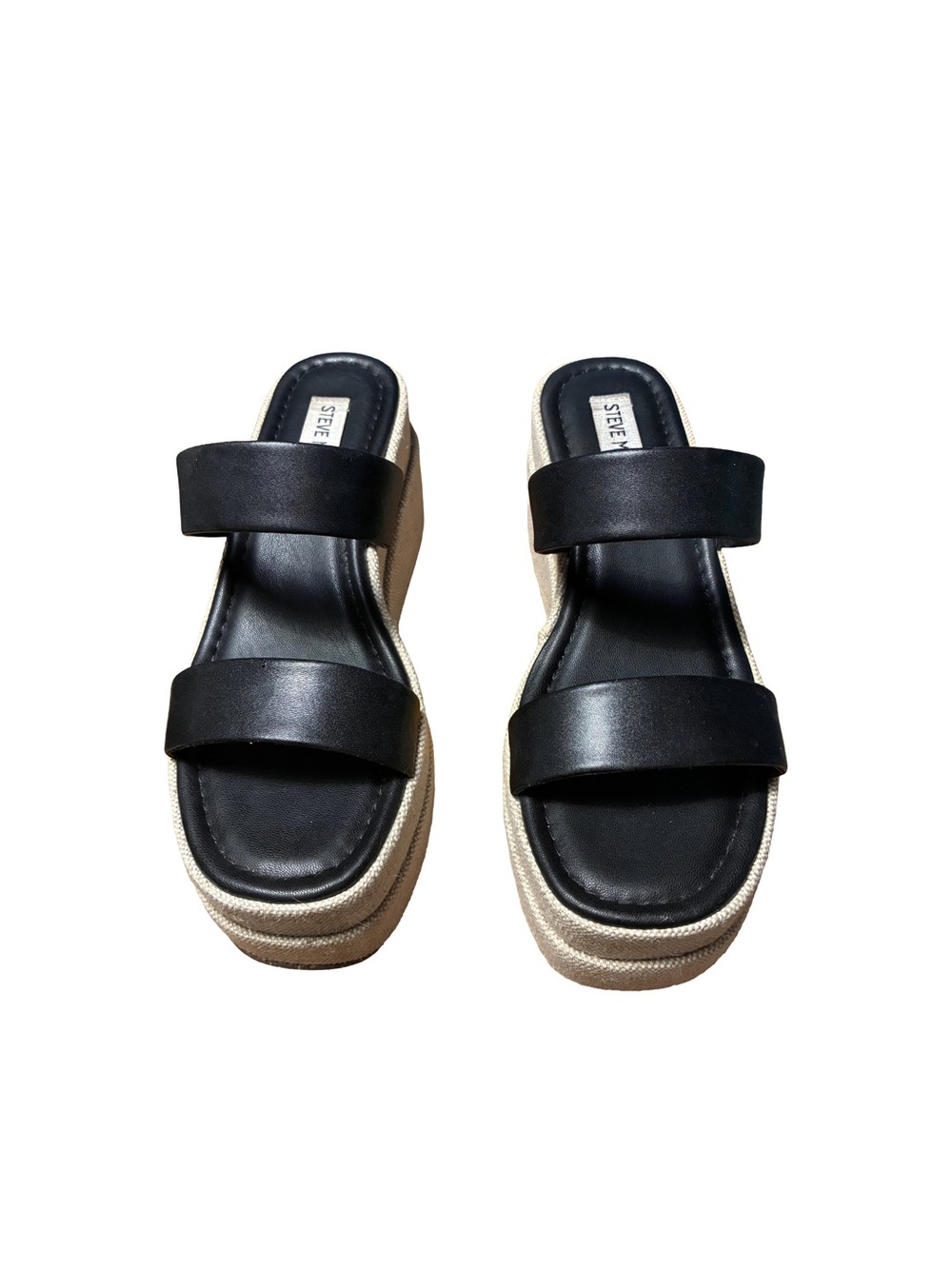 Steve Madden Black Double-Strap Espadrille Platform Mules